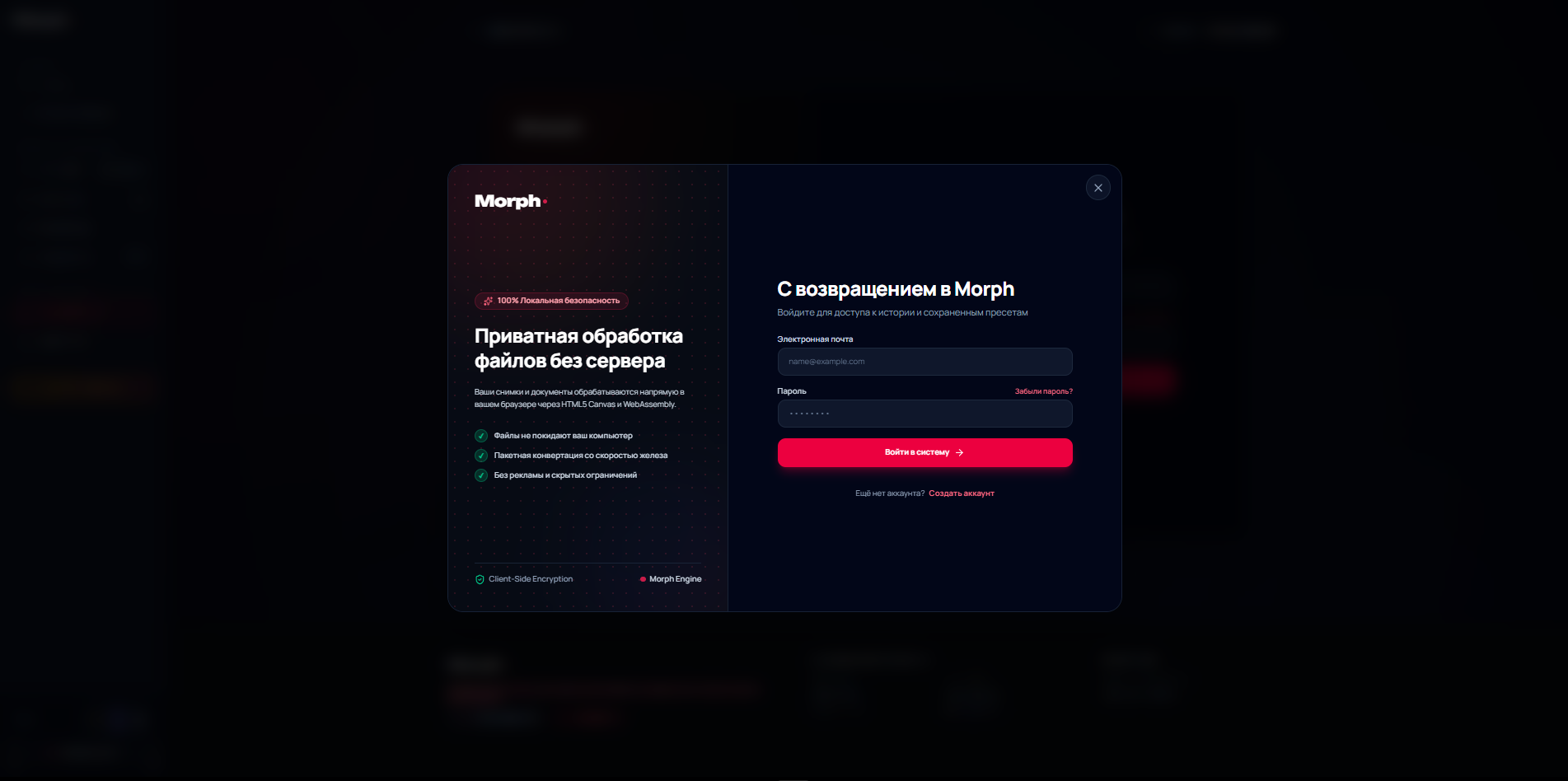 Личный кабинет и инструменты Morph